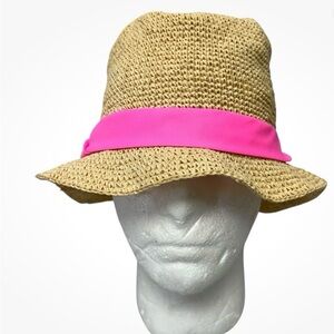 Lilly Pulitzer Tan Straw Hat with Bright Pink Band